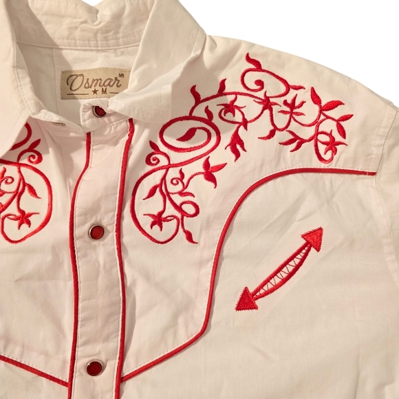 Osmar Red Embroidered  Western Snap Button Long Sleeve Shirt - Picture 3 of 7